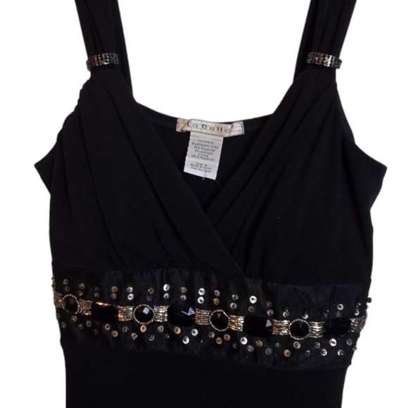 $5 Labelle Womens Beaded Asymmetrical Fitted Top Sheath Dress Black Medium - Picture 2 of 11